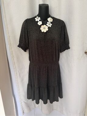 NWT LOFT Charcoal Gray Short Sleeve Dress with Ruffle Hem